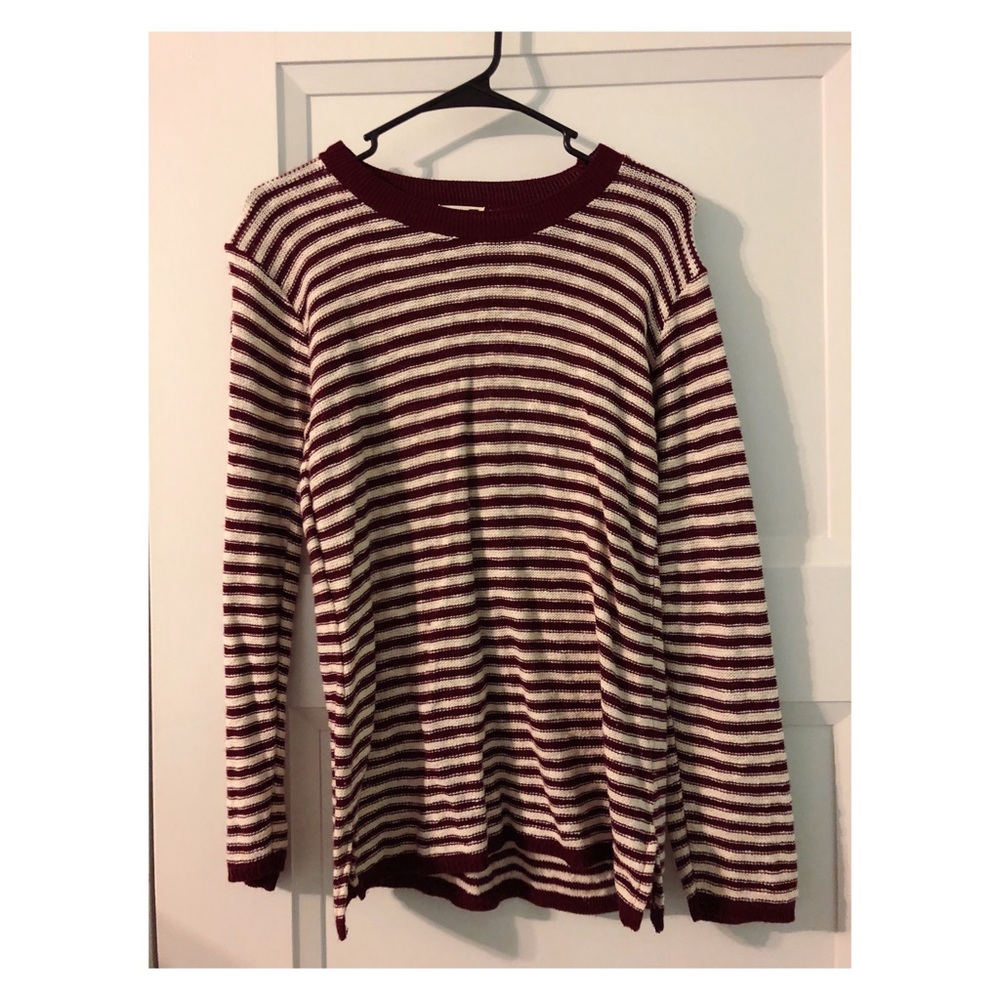 Maroon and white long sleeve top
